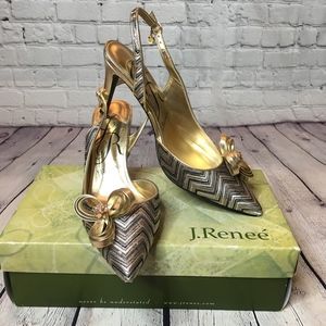 J. Renee Reeda Women Pointed Toe Canvas Gold Sling